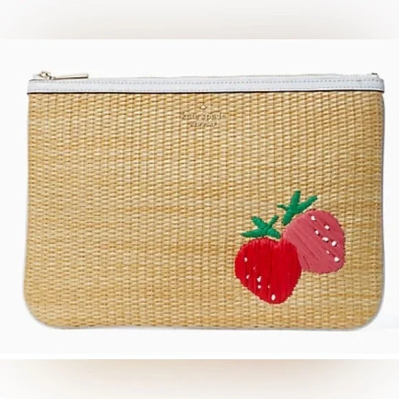 Kate Spade Strawberry Straw Zip Top Clutch Pouch - Picture 1 of 6